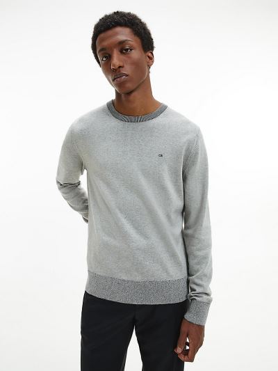 Calvin Klein Ruhák HU784280 | Calvin Klein Organic Cotton Silk Férfi Pulóver Szürke